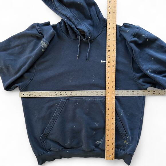 Vintage Y2K Navy Blue Nike Mini Swoosh Hoodie Sweatshirt M Paint Grunge Distress - Picture 9 of 9